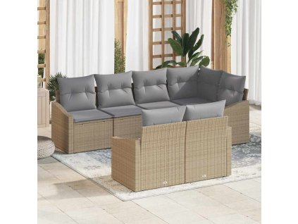 Set pohovek s polštářem 7 pcs Béžová polyratan 3346760