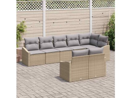 Set pohovek s polštářem 8 pcs Béžová polyratan 3346770