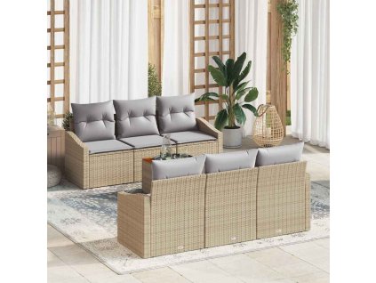 Sada zahradních pohovek s polštářem 7 pcs Béžová polyratan 3347777
