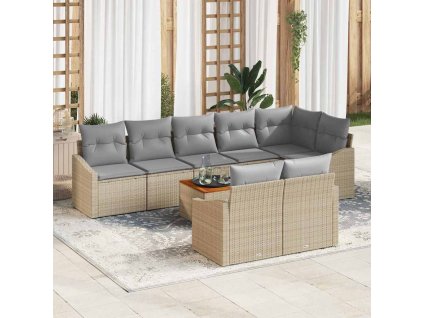 Sada zahradních pohovek s polštářem 9 pcs Béžová Poly ratan 3347847