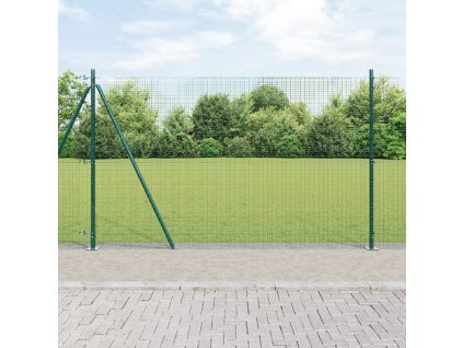 Svařovaný Plot s 7 Flangovanými Sloupky Zelený 1.4x10 m Ocel 3352410