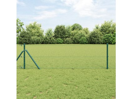 Zelený šestiúhelníkový plot vidaXL 0.6x10 m ocel, Plotové sloupky vidaXL 7 ks Zelené Ø32 mm 100 cm pozinkovaná ocel 3352629
