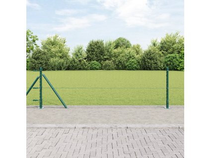 Hexagonový plot vidaXL Zelený 0,6x10 m Ocel, Plotové sloupky vidaXL s podstavci 7 ks Ø32mm 70cm pozinkovaná ocel 3353473