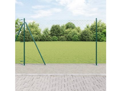 Hexagonální plot vidaXL Zelený 1,4x25 m Oce, Plotové sloupky vidaXL s základními deskami 13 ks Ø32mm 78,5cm Pozinkovaná ocel 3353527