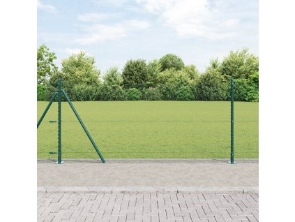 Hexagonální plot vidaXL Zelený 0.8x100 m Ocel, Plotové sloupky vidaXL s základovými deskami 13 ks Ø32mm 90cm pozinkovaná ocel 3353584