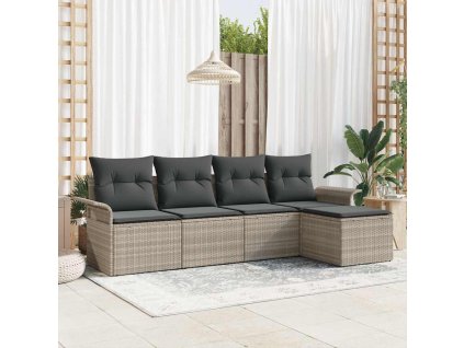 Sada zahradních pohovek s polštářem 5 pcs Světle šedá polyratan 3353991