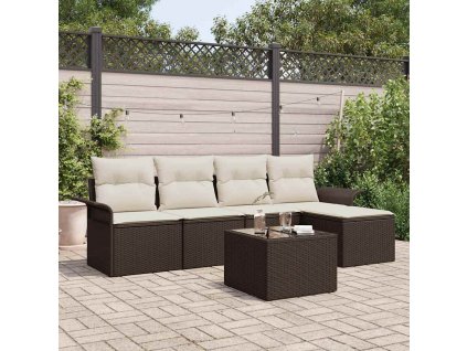 Sada zahradních pohovek s polštářem 6 pcs Hnědá polyratan 3353997