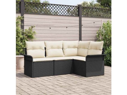 Sada zahradních pohovek s úložištěm 4 pcs Černá polyratan 3354006