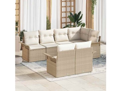 Sada zahradních pohovek s polštářem 7 pcs Béžová Poly ratan 3354070