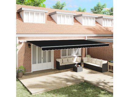 Ruční výsuvná markýza vidaXL s LED, černá, 600x350 cm, Materiál výměny markýzy vidaXL pro rám 6x3,5 m, černý 3331746