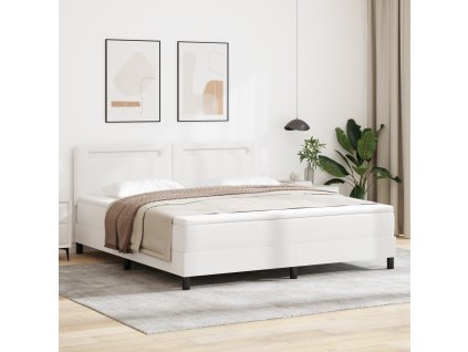Postel vidaXL Box Spring s matrací Bílá Super King z umělé kůže, Hlava postele vidaXL s jednoduchým designem v čisté bílé barvě 180 cm z umělé kůže 3339061