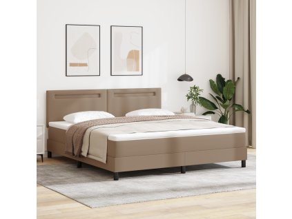 Postel vidaXL s matrací Cappuccino Super King z umělé kůže, Čelo vidaXL s jednoduchým designem Cappuccino 180 cm z umělé kůže 3339063