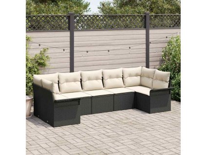 Sada zahradních pohovek s polštářem 7 pcs Černá Poly ratan 3354176