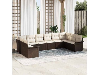 Sada zahradních pohovek s úložištěm 10 pcs Hnědá polyratan 3354207