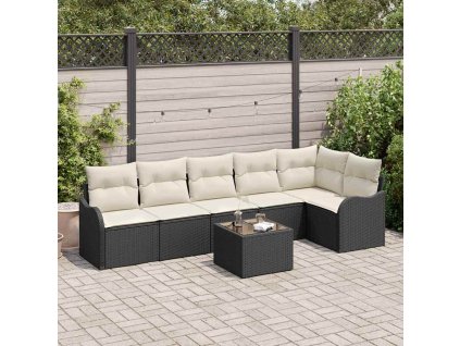 Sada zahradních pohovek s polštářem 7 pcs Hnědá Poly ratan 3354396