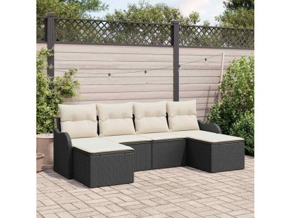 Sada zahradních pohovek 6 pcs Černá a bílá Poly ratan 3354476