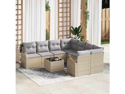 Set pohovek s polštářem 9 pcs Beige a šedá polyratan 3354649