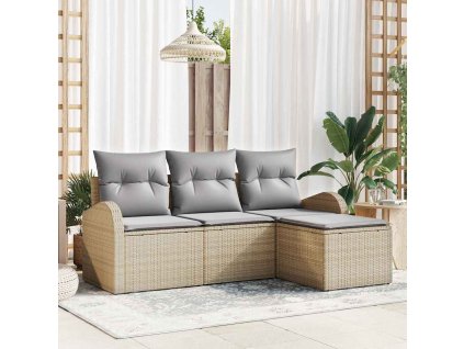 Set pohovek s polštářem 4 pcs Béžová a Světle šedá polyratan 3354659