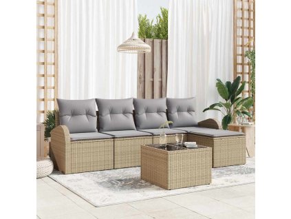 Set pohovek s polštářem 6 pcs Béžová a Světle šedá polyratan 3354679