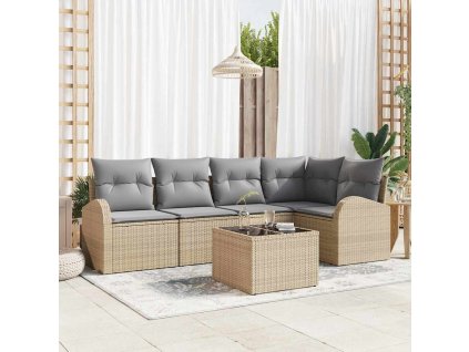 Sada zahradních pohovek 6 pcs béžová a světle šedá Poly ratan 3354719