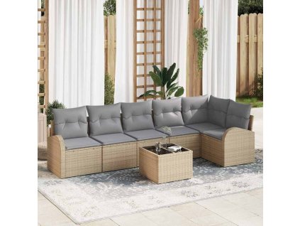 Sada zahradních pohovek 7 pcs béžová a světle šedá Poly ratan 3354739