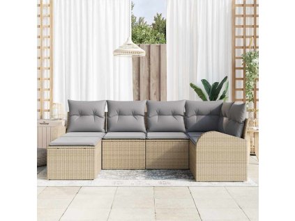 Set pohovek s polštářem 6 pcs Beige a světle šedá polyratan 3354779