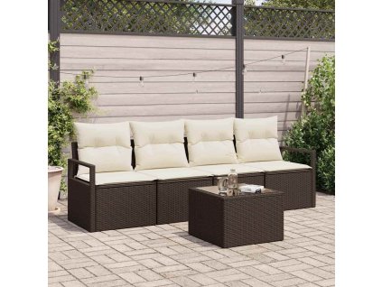 Set pohovek s polštářem 5 pcs Hnědá a krémová polyratan 3354917