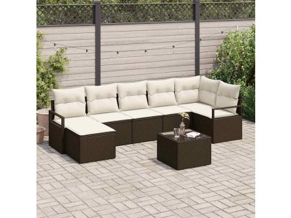 Set pohovek s polštářem 8 pcs Hnědá a krémová polyratan 3355147