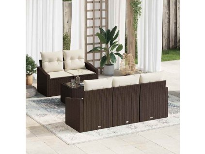 Set pohovek s polštářem 6 pcs Hnědá a krémová polyratan 3355267