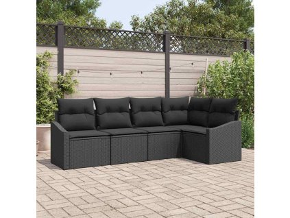Set pohovek s polštářem s úložištěm 5 pcs Černá polyratan 3355392