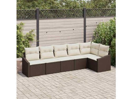 Set pohovek s polštářem 6 pcs Hnědá a krémová polyratan 3355407