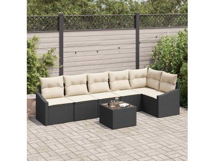 Set pohovek s polštářem 7 pcs Hnědá a krémová polyratan 3355416