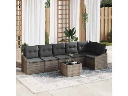 Set pohovek s polštářem s úložištěm 7 pcs Světle šedá polyratan 3355418