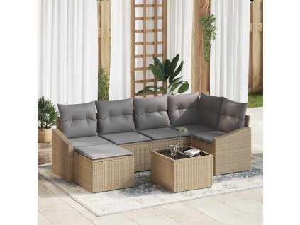 Zahradní jídelní souprava 7 pcs Béžová a Světle šedá 3355469