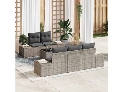 Sada zahradních pohovek s polštářem 6 pcs Šedá polyratan 3355608