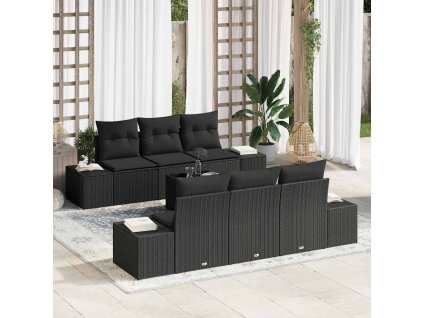 Sada zahradních pohovek s polštářem 8 pcs Černá polyratan 3355622