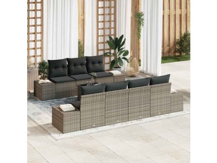 Sada zahradních pohovek s polštářem 8 pcs Šedá polyratan 3355638