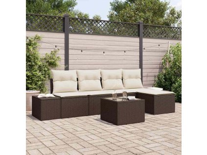 Sada zahradních pohovek 5 pcs Hnědá a krémová polyratan 3355697