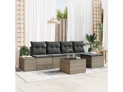 Sada zahradních pohovek s polštářem 5 pcs Světle šedá polyratan 3355698