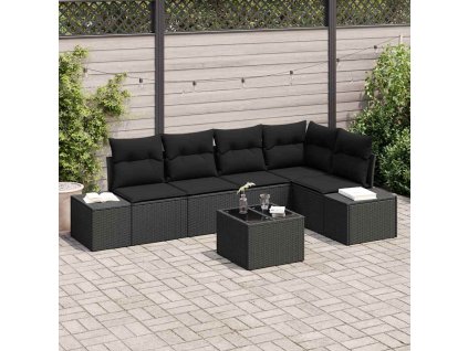 Sada zahradních pohovek s polštářem s úložištěm 6 pcs Černá 3355742