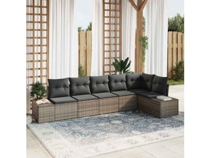 Sada zahradních pohovek s polštářem 6 pcs Šedá polyratan 3355748