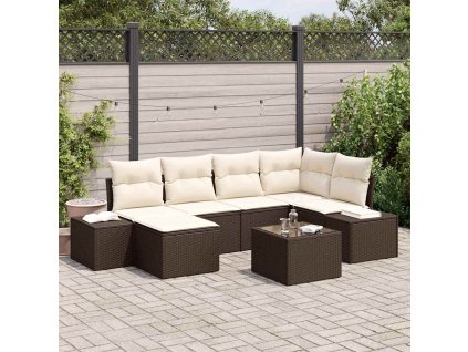 Sada zahradních pohovek 6 pcs Hnědá a krémová polyratan 3355807