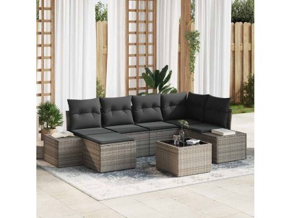 Sada zahradních pohovek s polštářem 6 pcs Šedá polyratan 3355808