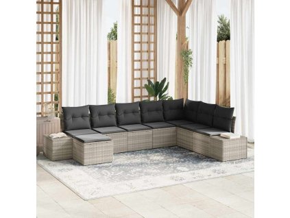 Sada zahradních pohovek s polštářem 8 pcs Světle šedá polyratan 3355851