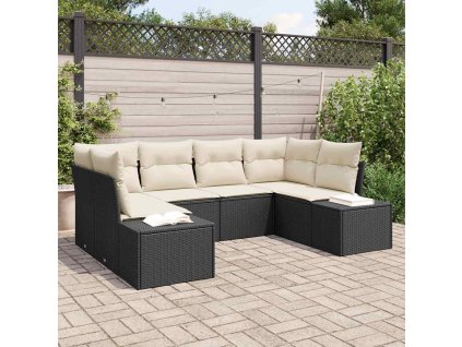 Sada zahradních pohovek 6 pcs Černá a krémová Poly ratan 3355866