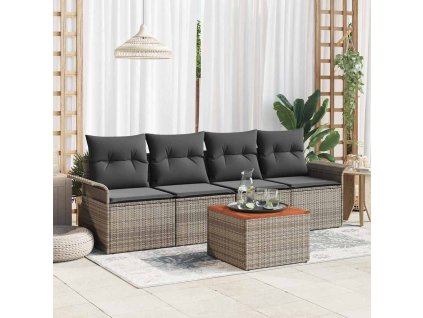 Sada zahradních pohovek s úložištěm 5 pcs Šedá polyratan 3355927