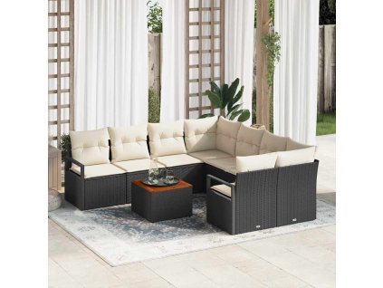 Sada zahradních pohovek 9 pcs Černá a krémová polyratan 3356353