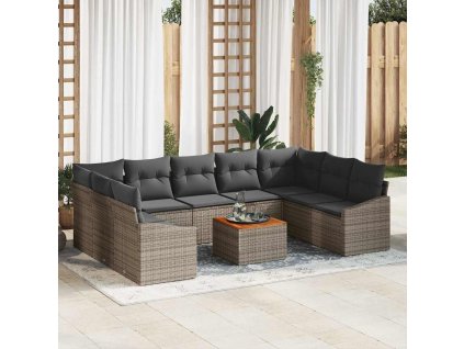 Sada zahradních pohovek s úložištěm 10 pcs Šedá polyratan 3356543