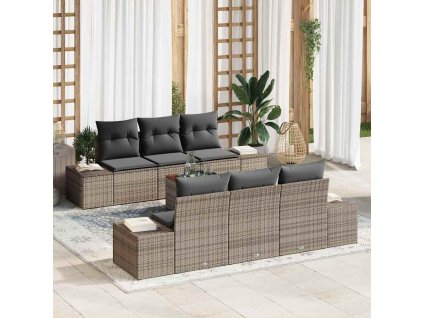 Sada zahradních pohovek s úložištěm 7 pcs Šedá polyratan 3356571