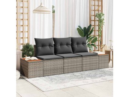 Sada zahradních pohovek s polštářem 3 pcs Šedá Poly ratan 3356684